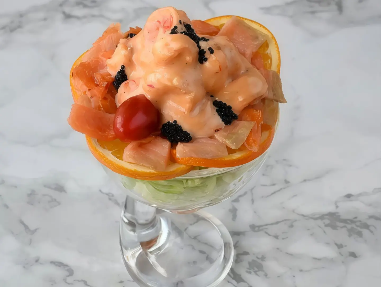 Mix Shrimp Salad With Seimone Fewmet And Caviar