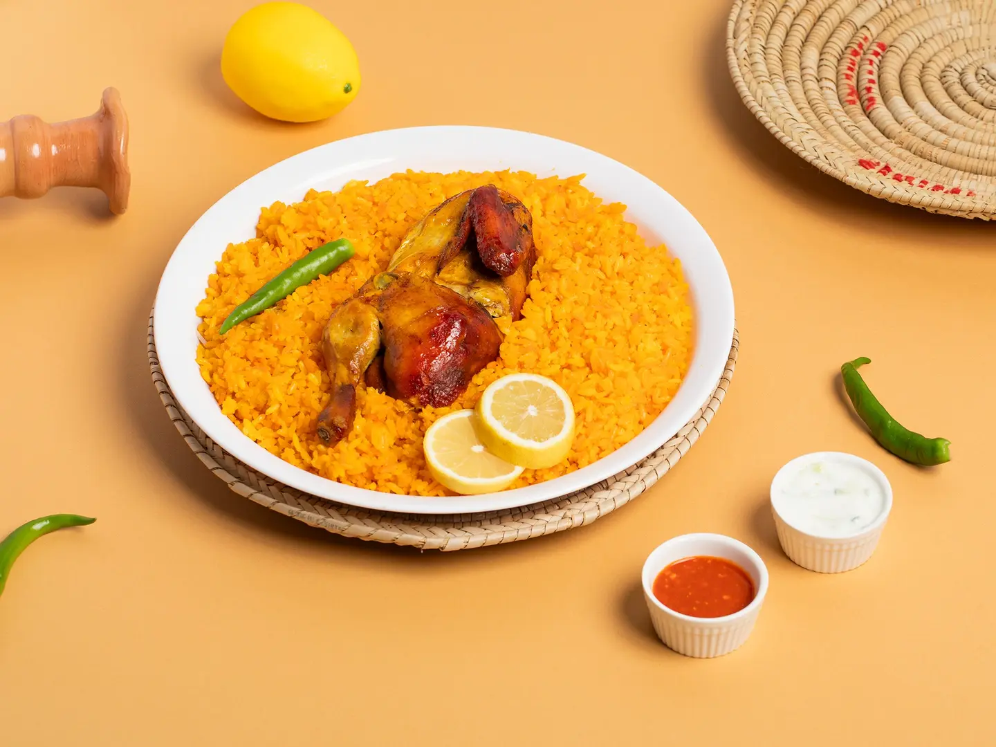 مندي بالمرخ نصف دجاجة رز امريكي