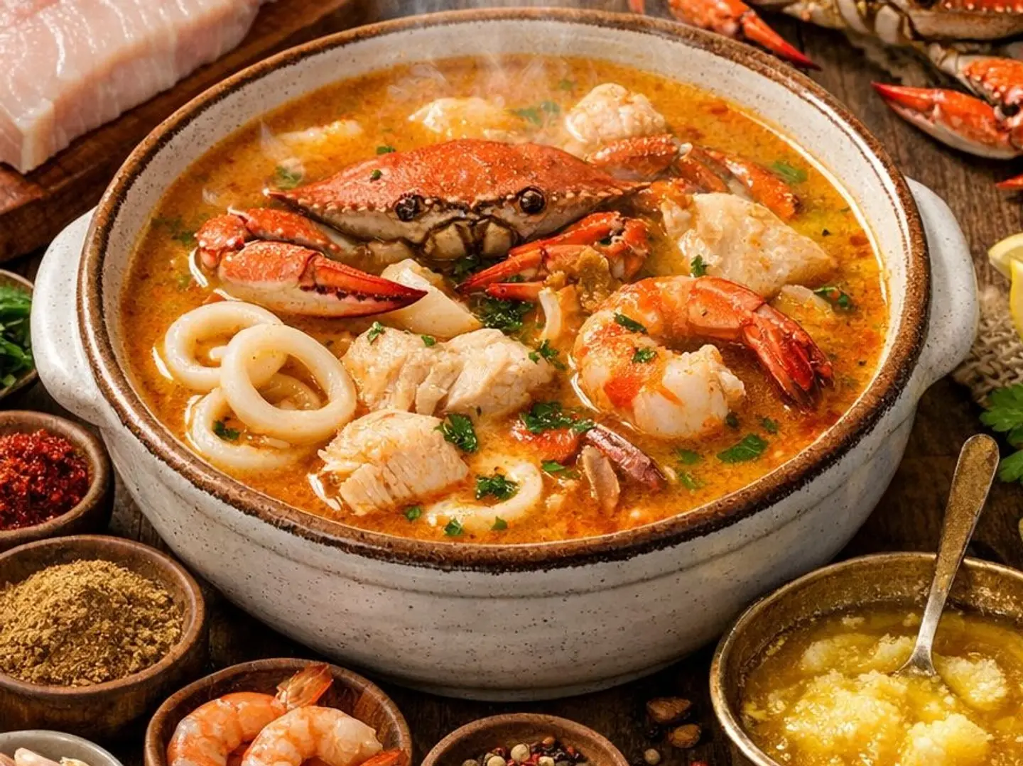 شوربة سي فوود بالكريمة بالسمنة البلدي