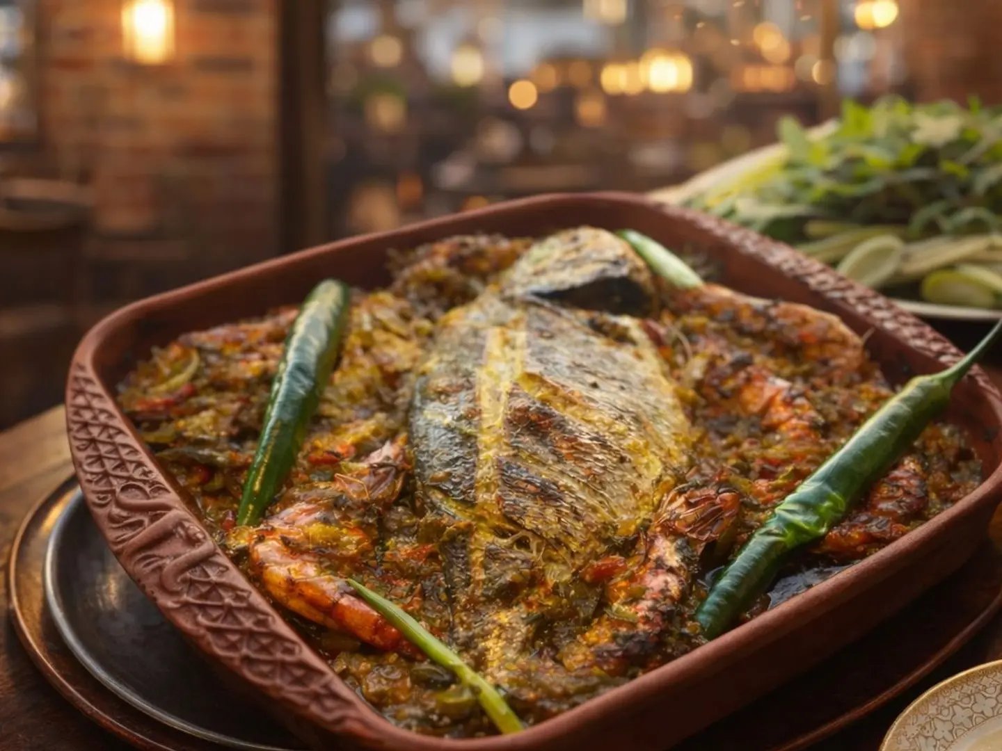 طاجن دنيس بالسمنة البلدى والجمبري والبطاطس