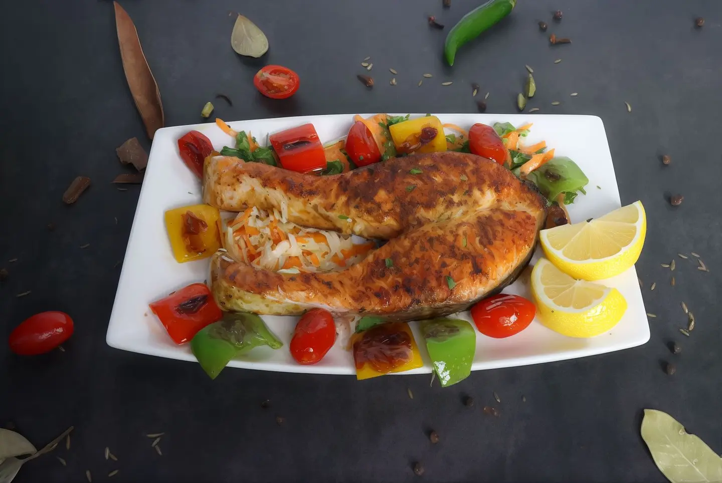 سلمون مقطع مشوي