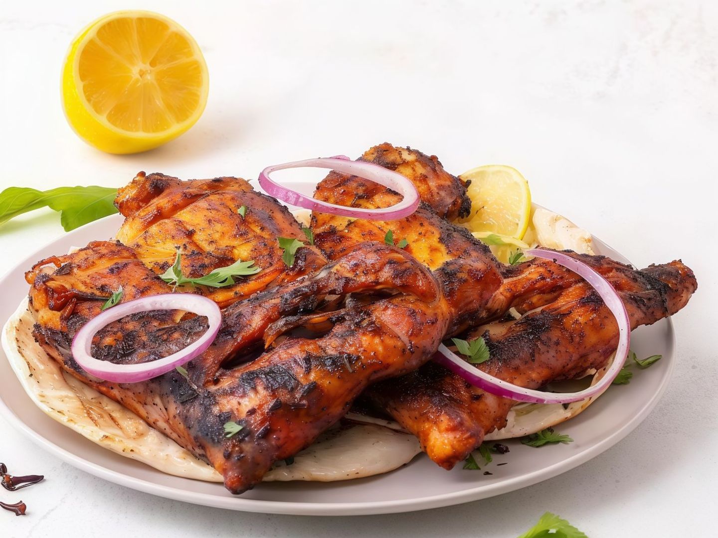 نصف دجاجه مشوية على الفحم بدون الأرز