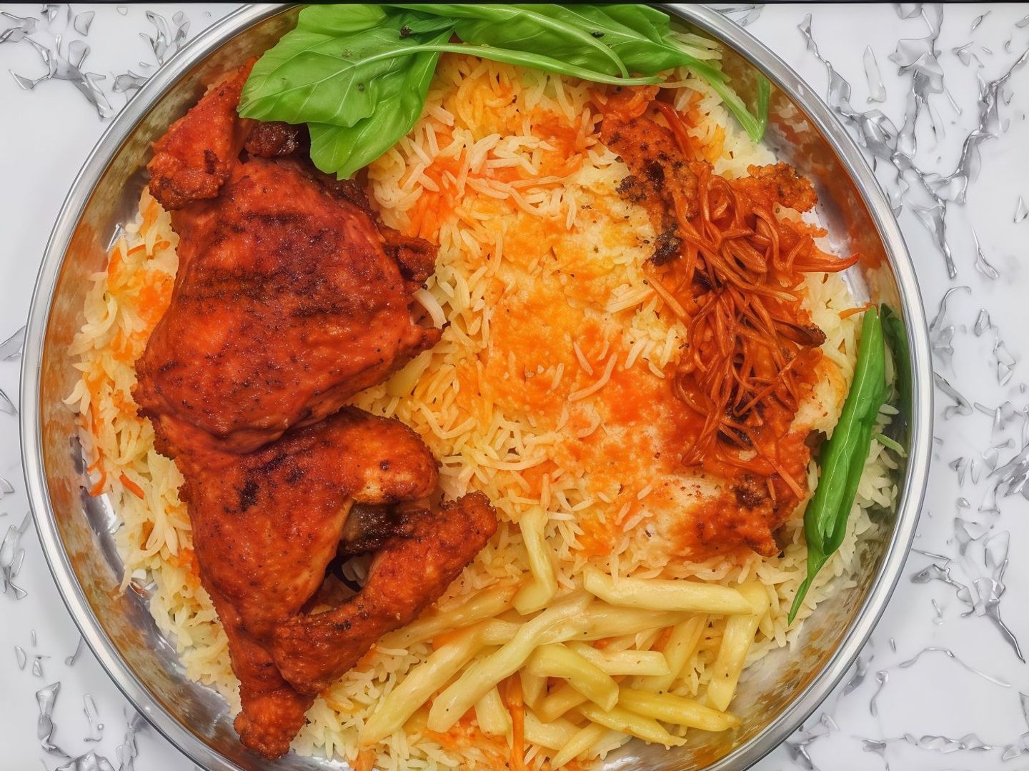 نصف دجاجه كرسبي مع رز