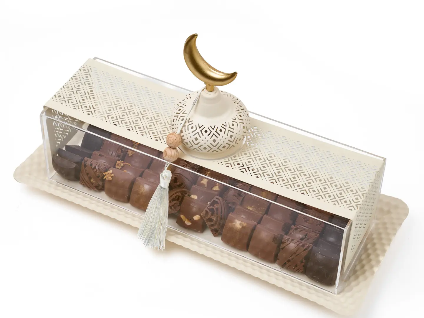 صينية أكريليك رمضانية مع فانوس إضاءة (مستطيلة)