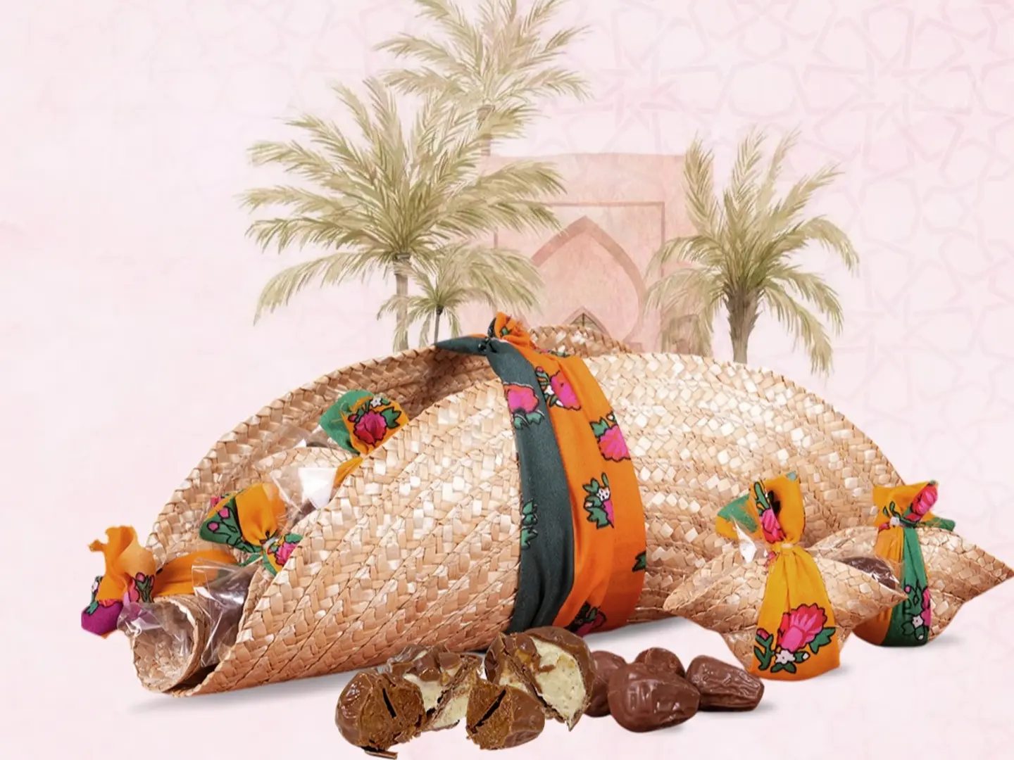 هدايا سلة منسوجة تمور الشوكولاتة