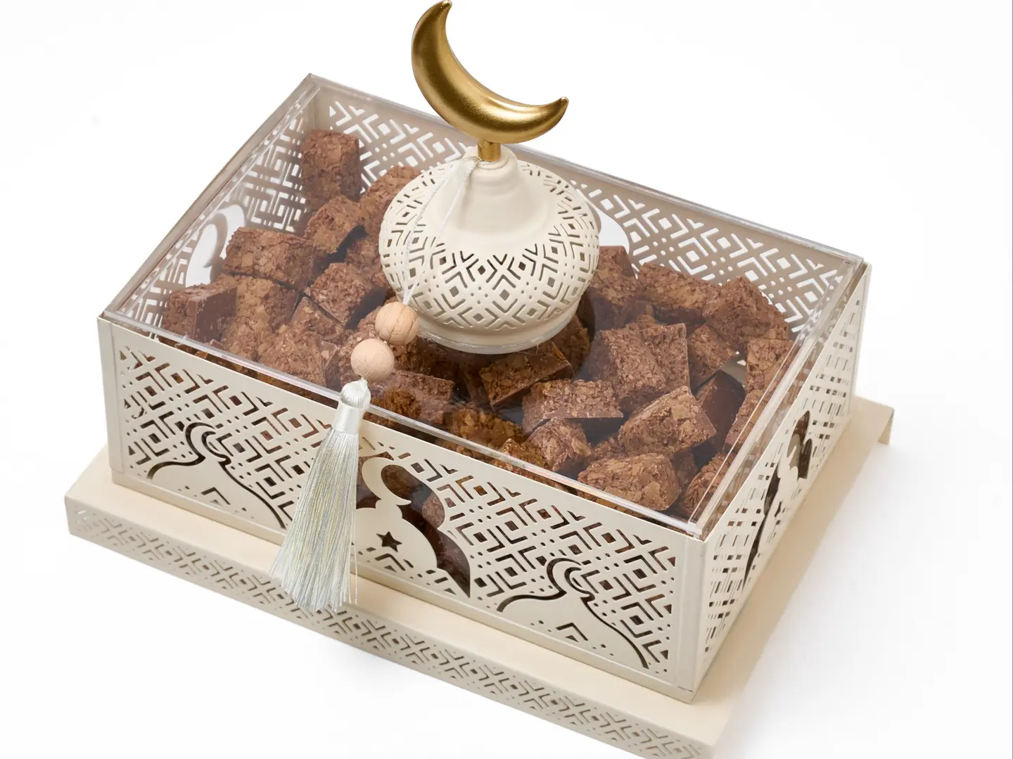 صينية رمضان الأكريليك مع فانوس مضيء (مربعة)