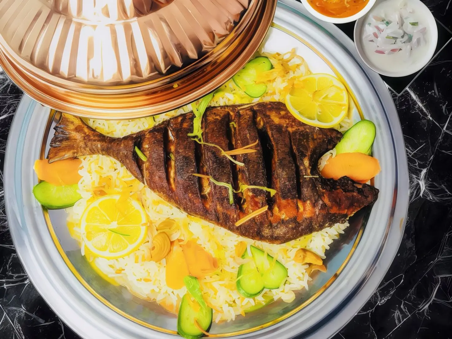 سمكة كاملة مع أرز