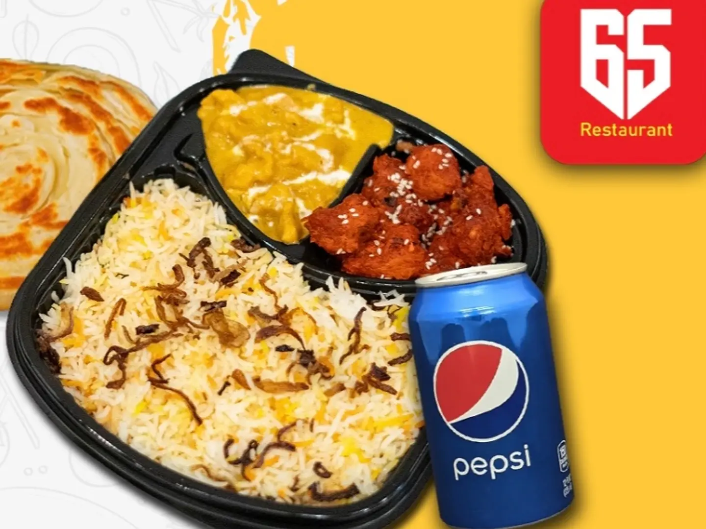 Butter Chicken+Chicken 65+Biriyani Rice+Parotta+Pepsi