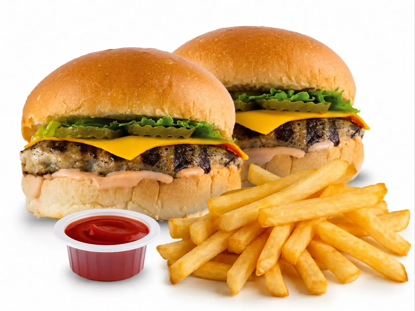 2 برجر دجاج وصحن بطاطس وعلبة صوص كتشب