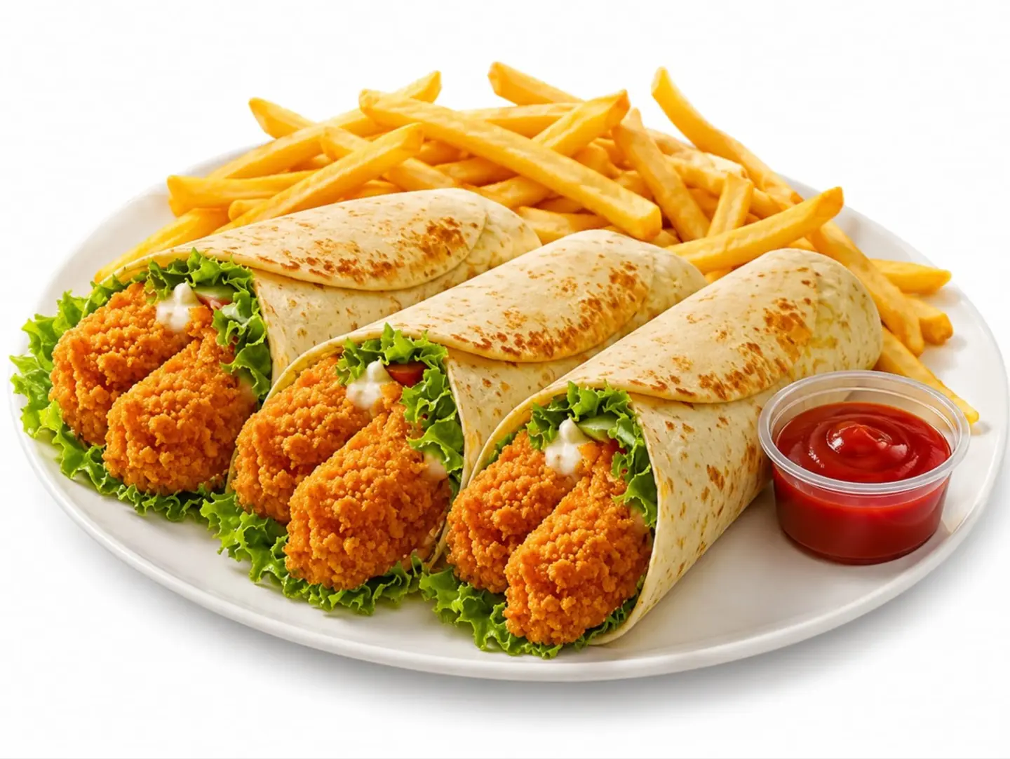 3 ساندوتش مسحب و صحن بطاطس و صوص كتشب