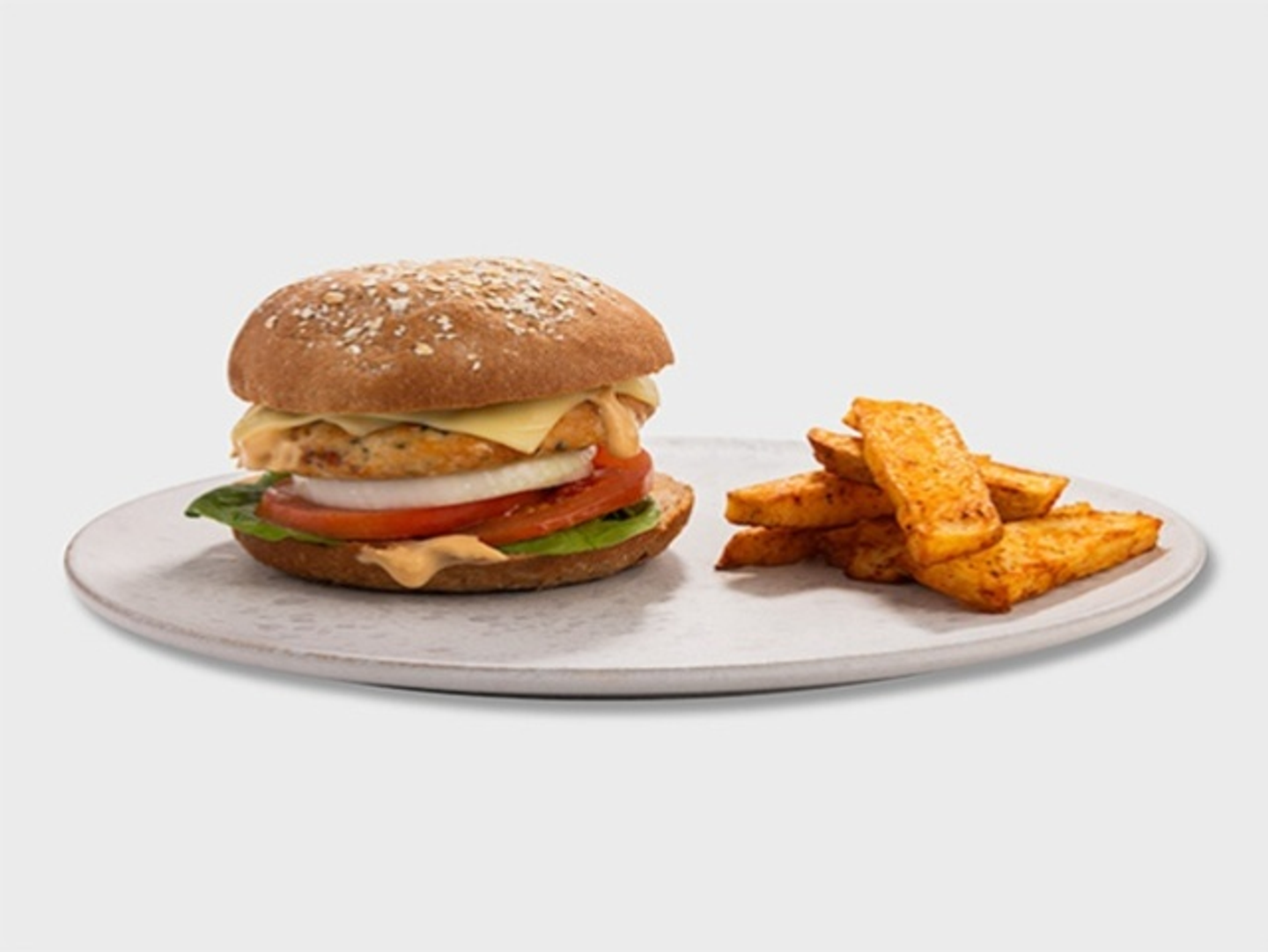 Chicken Breast Burger Served With Roasted Potato