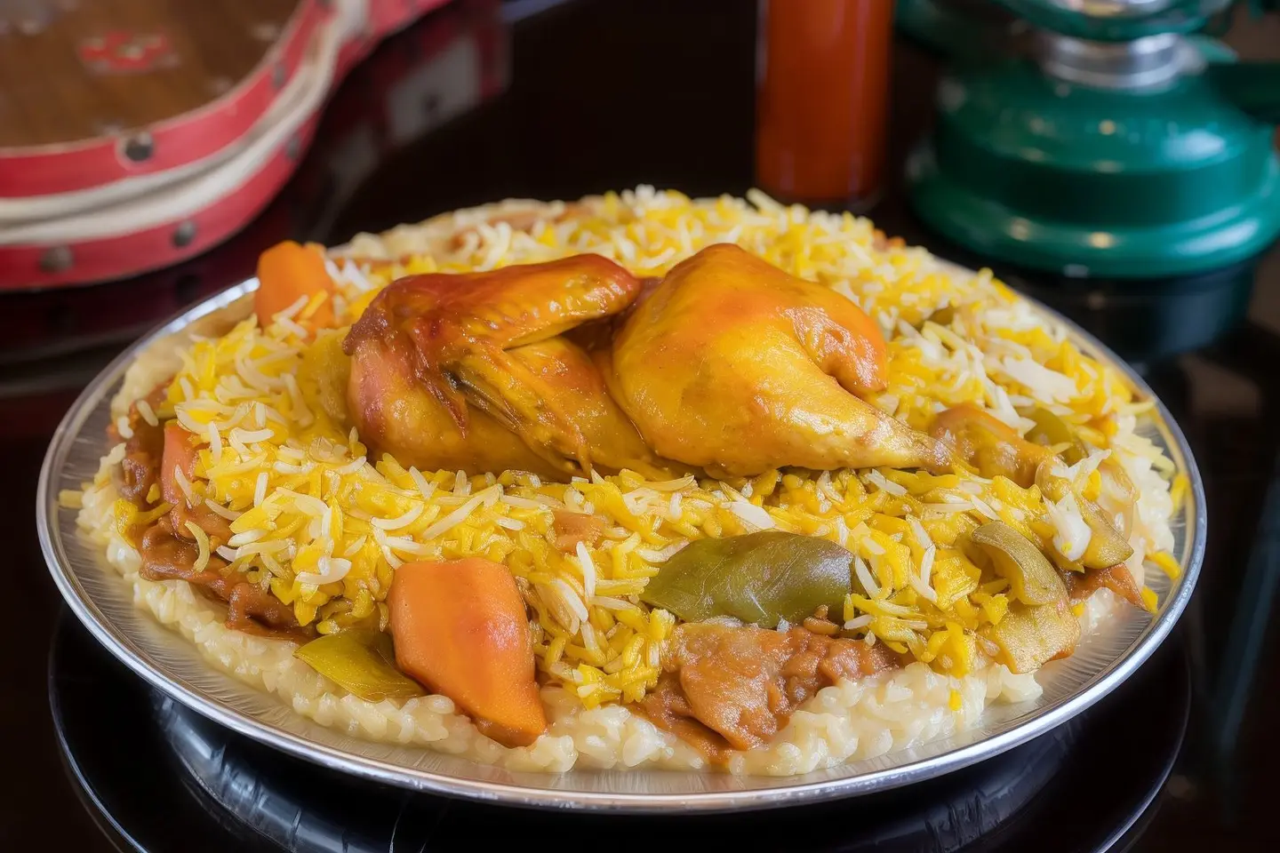 مثلوثة نصف حبة دجاج مندى مع الرز