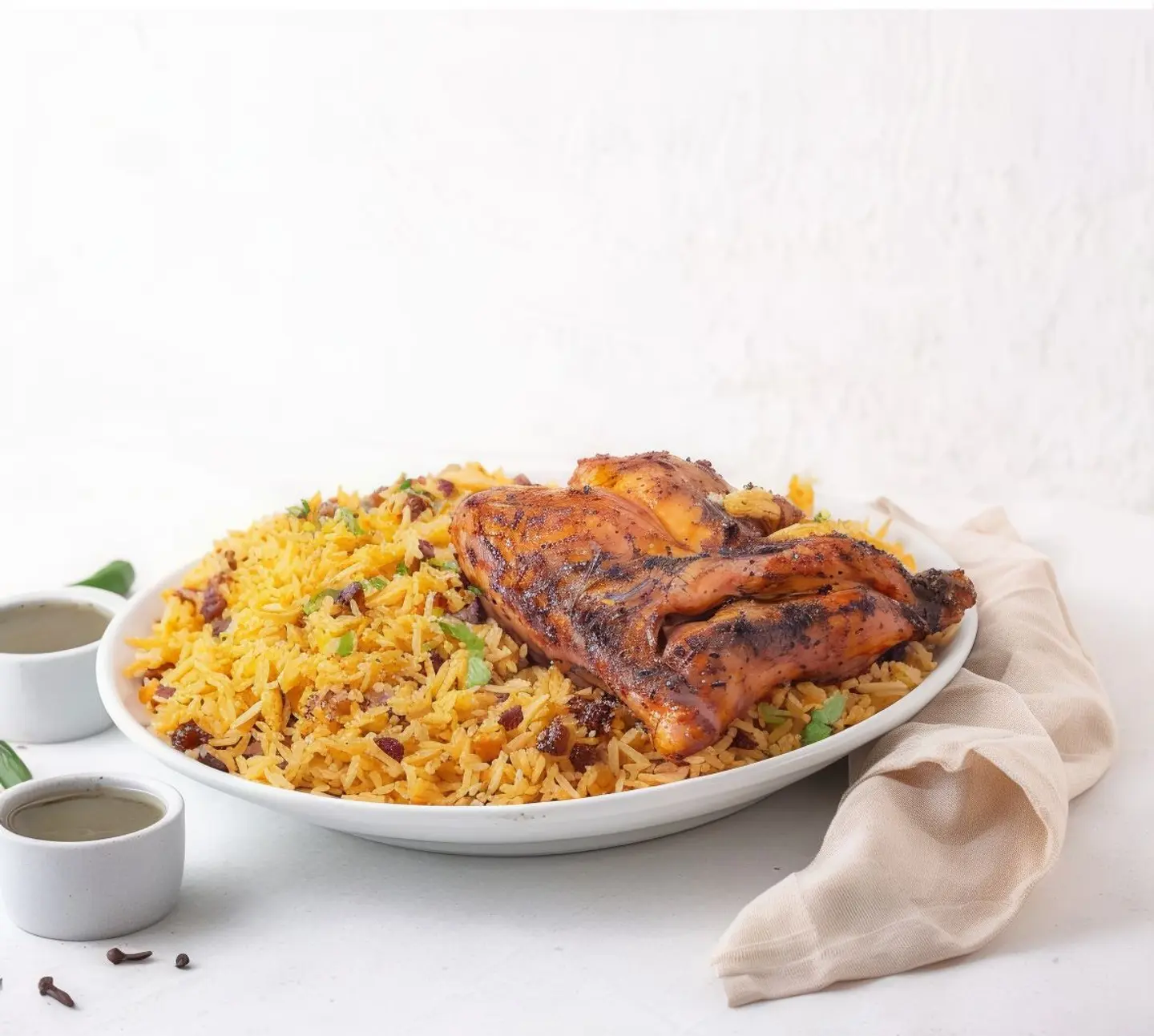 نص دجاج على الفحم مع ارز