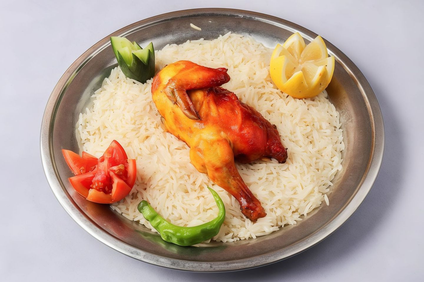 نصف حبة دجاج مندي بالمرخ رز ابيض