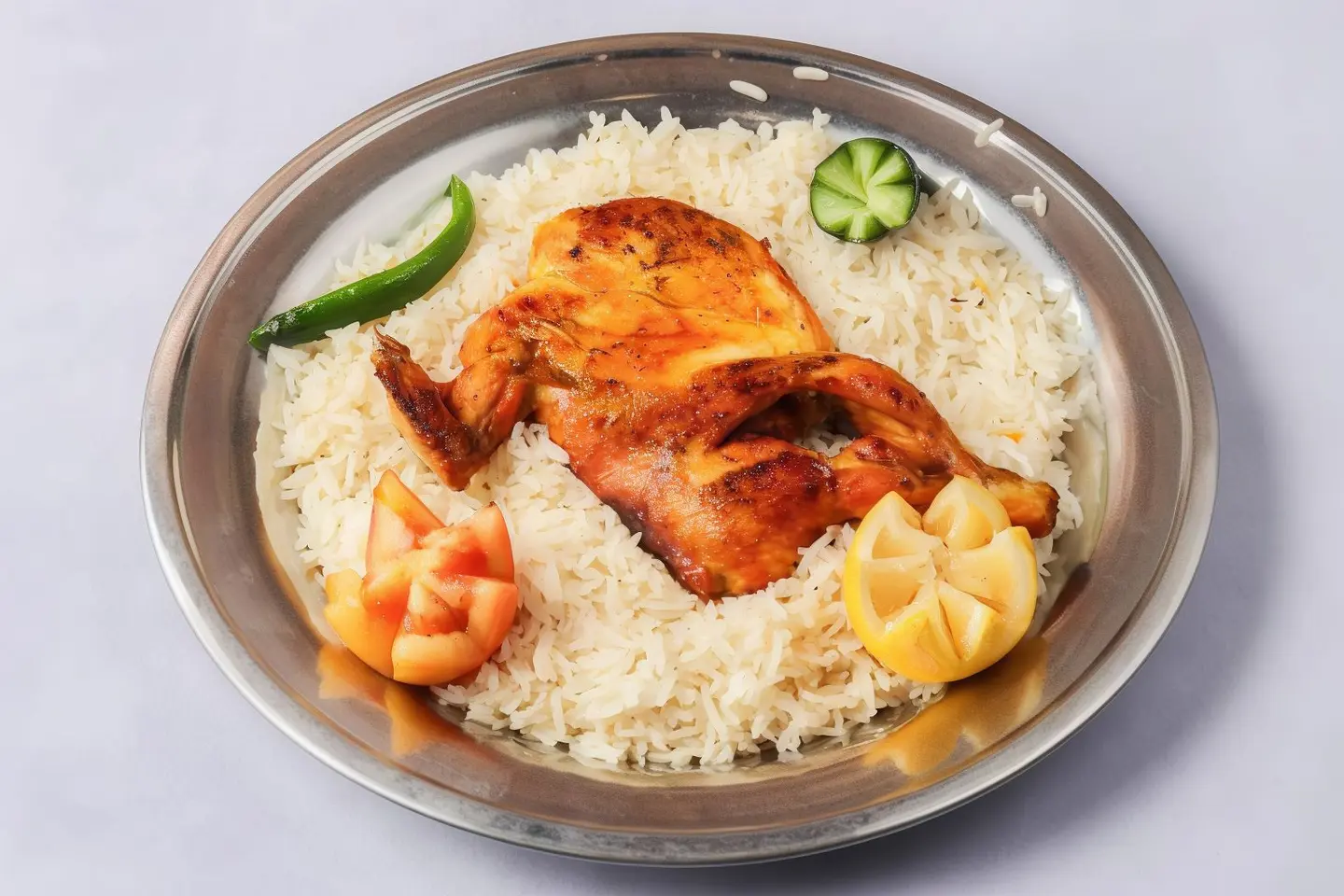 نصف حبة دجاج مظبي بالمرخ رز ابيض