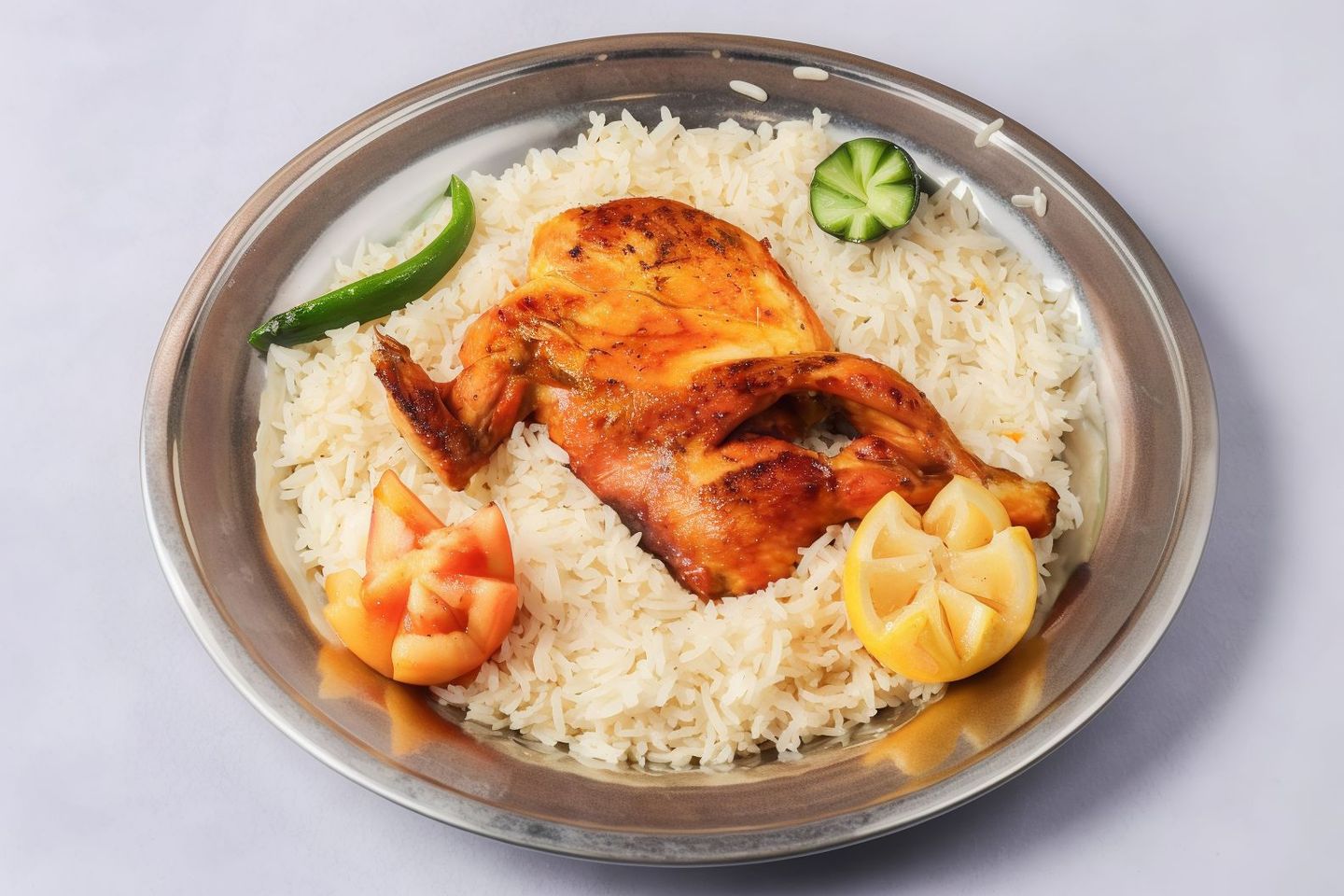 نصف حبة دجاج مظبي بالمرخ رز ابيض