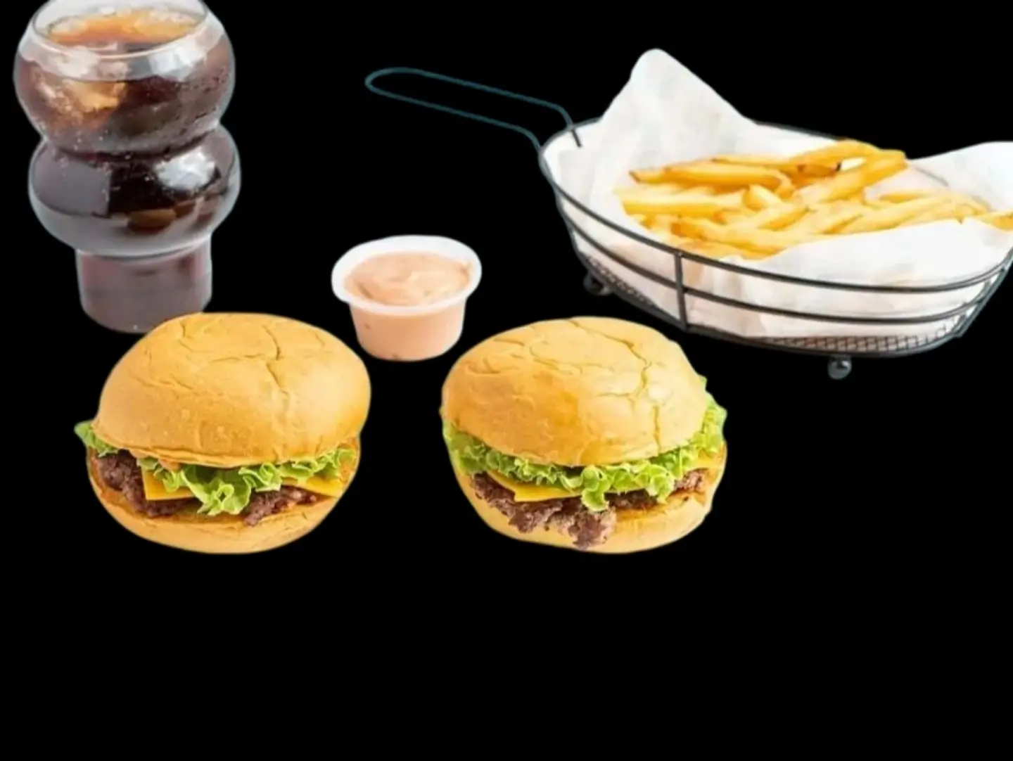 2 Beef Burgers + Chicken Fries + 2 Soft Drinks