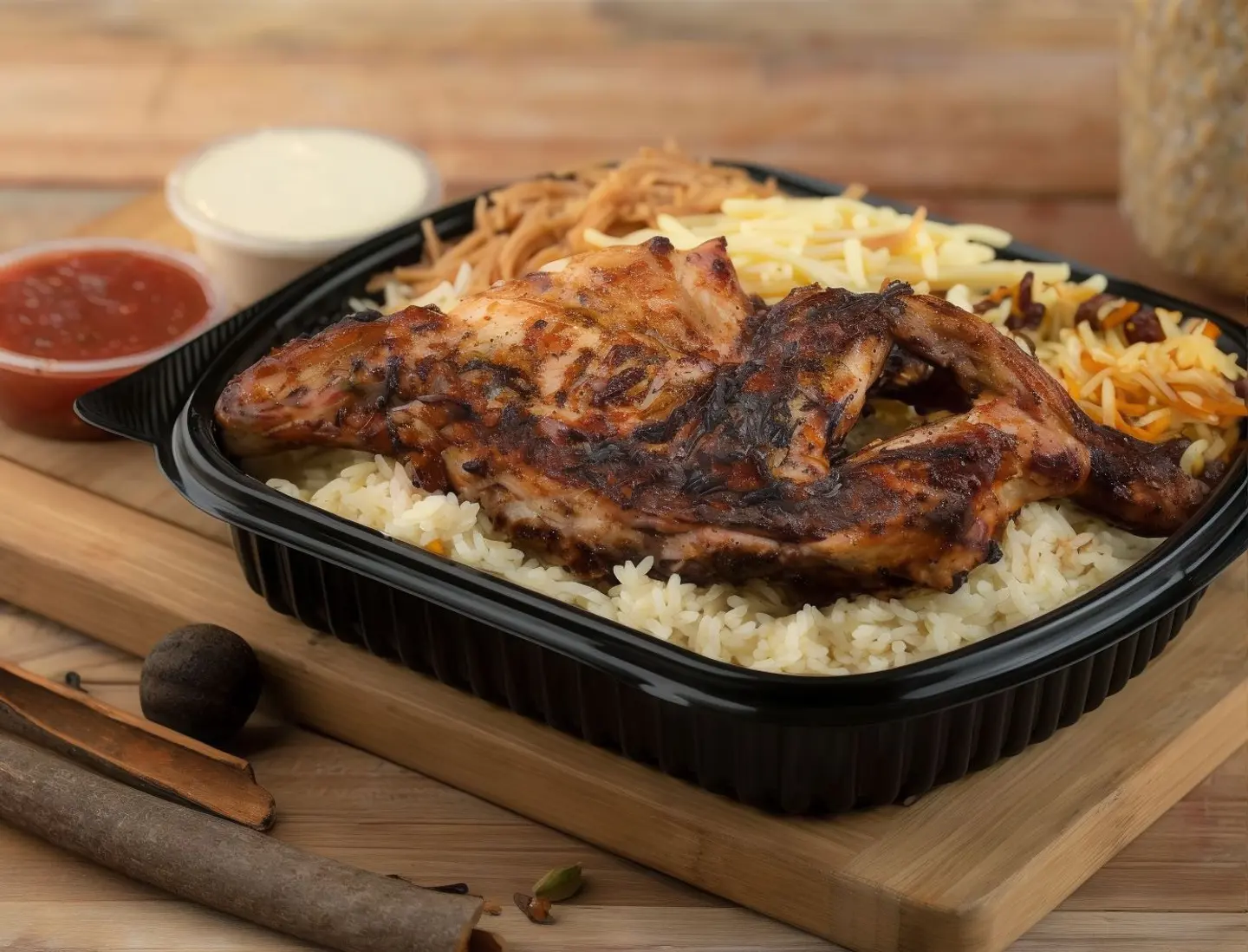 نص دجاج فحم مع الرز