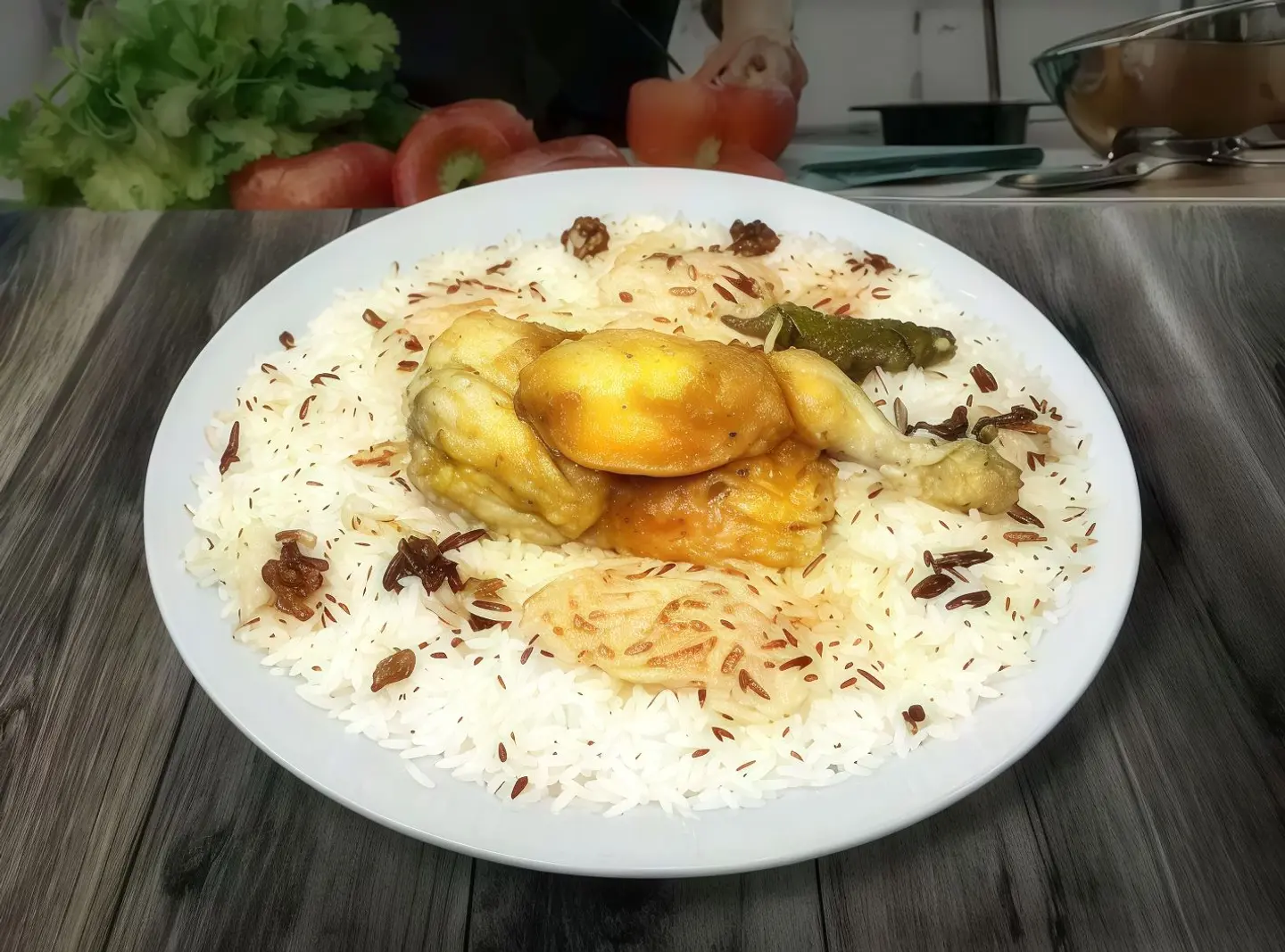 دجاج مدفون مع أرز بيشاور مثلوثة - نصف دجاجة