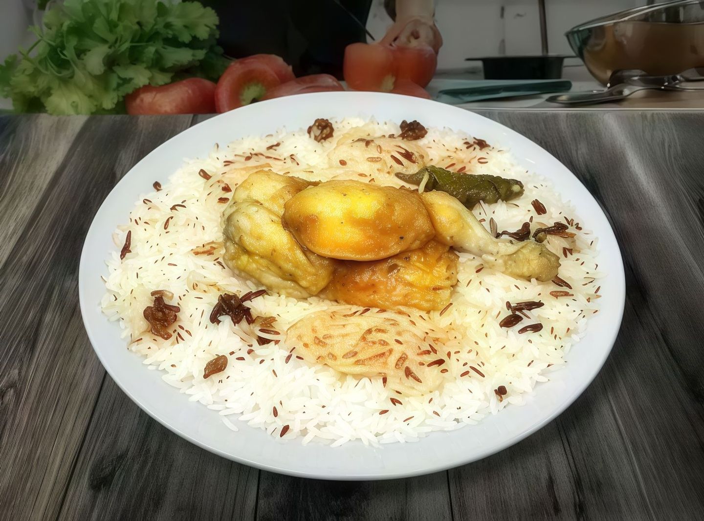 دجاج مدفون مع أرز بيشاور مثلوثة - نصف دجاجة
