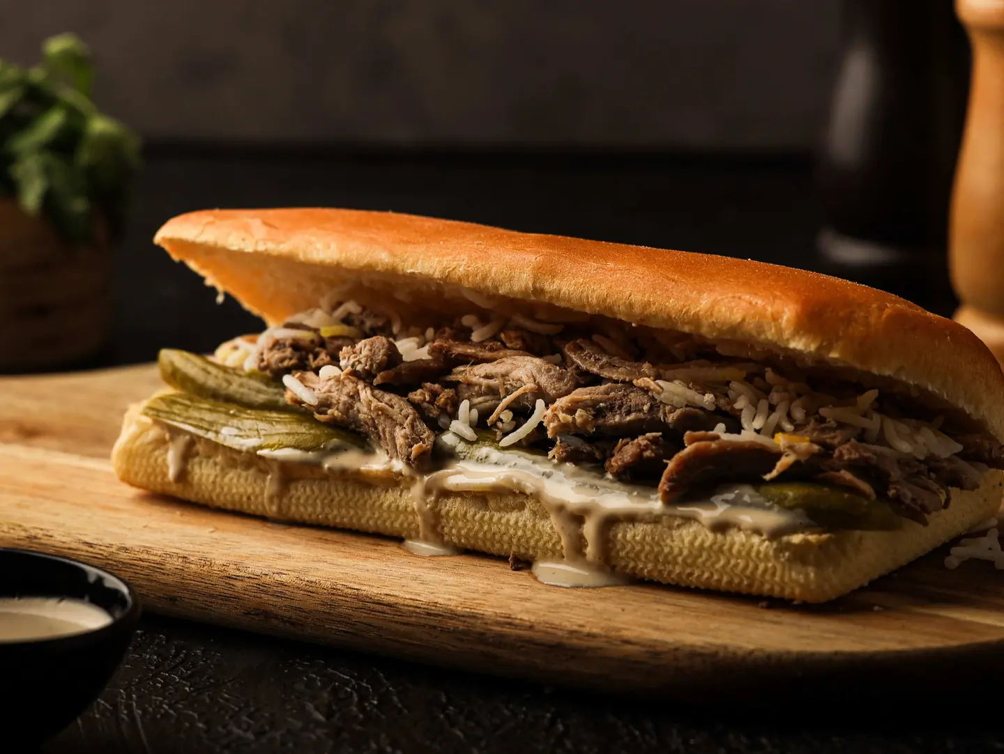 Lamb Sandwich With Rice & Tahina Sauce