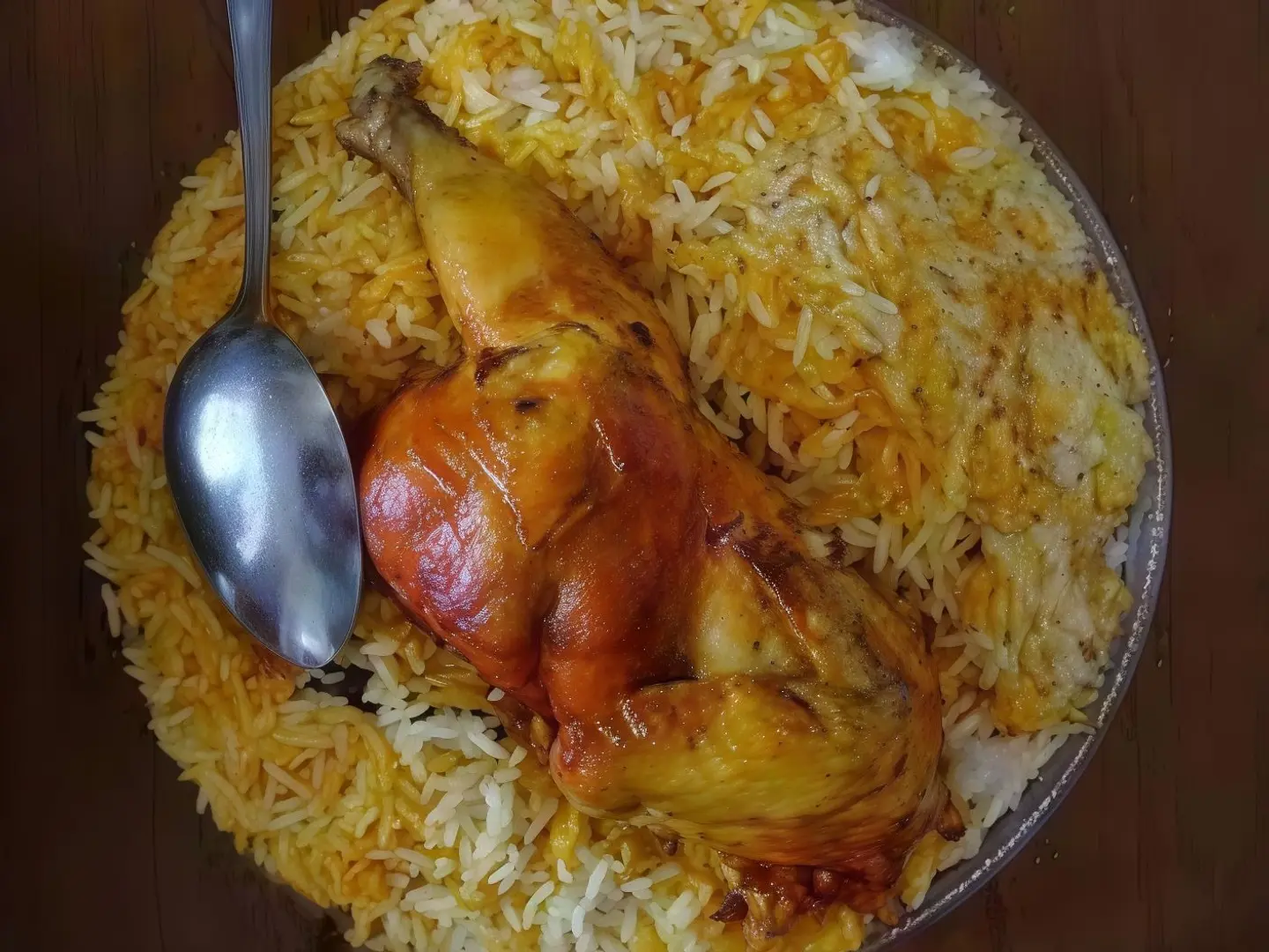 دجاج على الفحم  مع الأرز