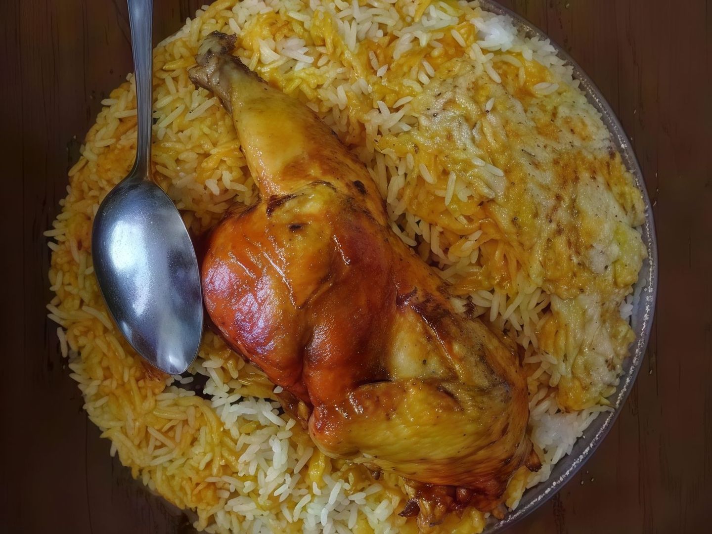 دجاج على الفحم  مع الأرز