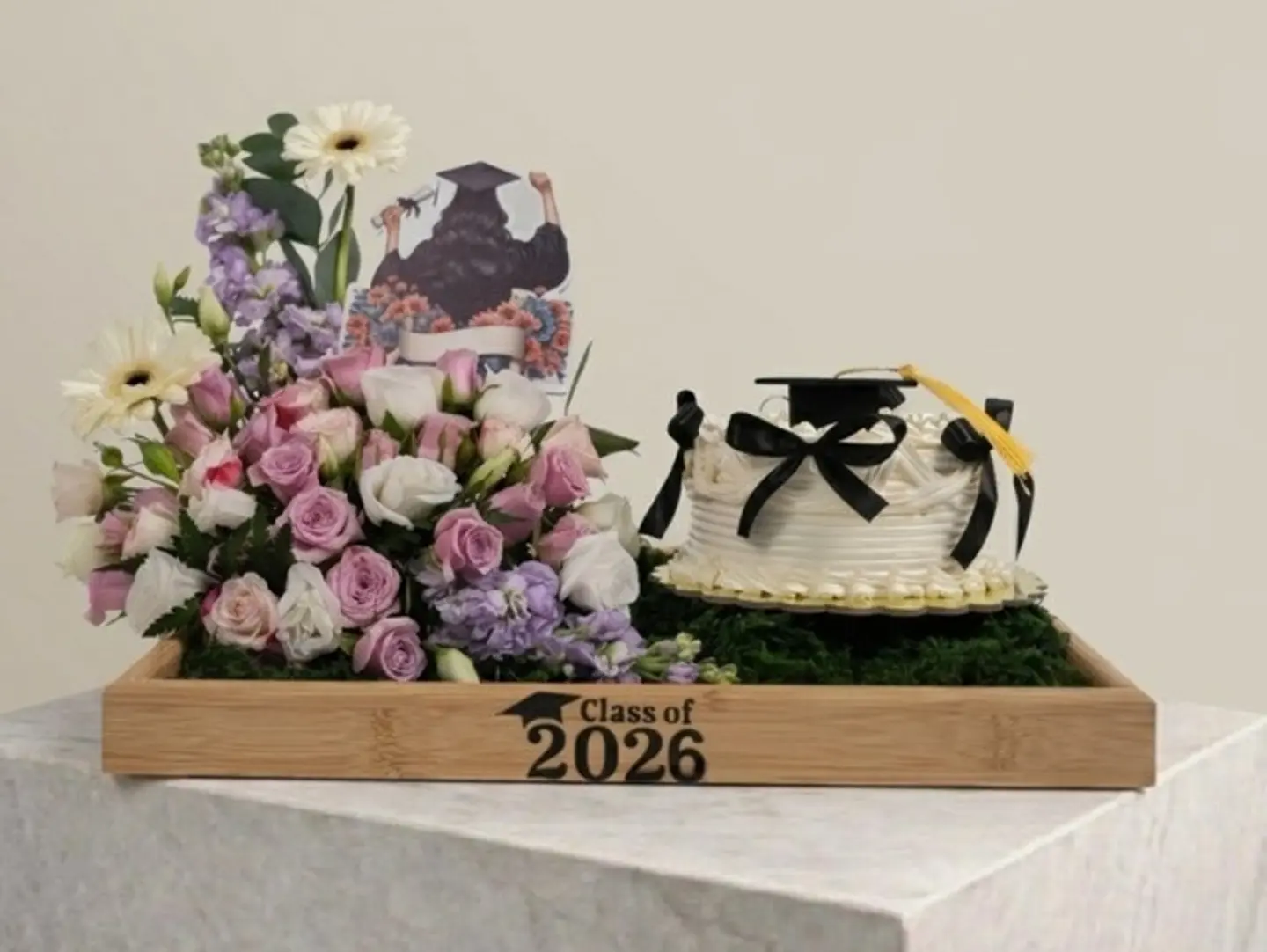 Graduation Arrangement With Cake