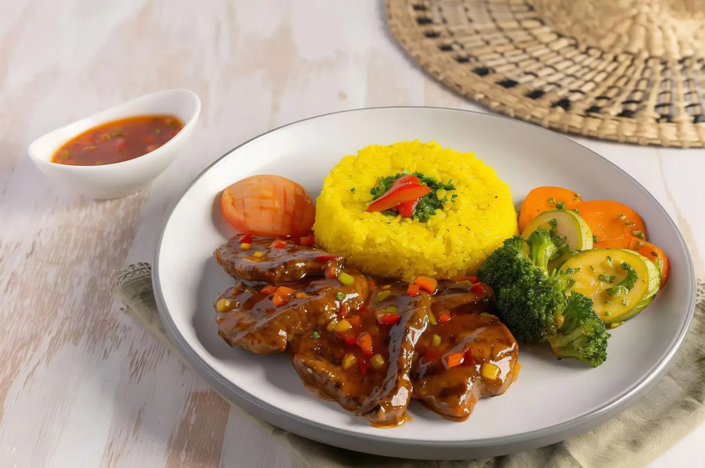 Grilled Meat Fillet With Sweet Pepper Sauce