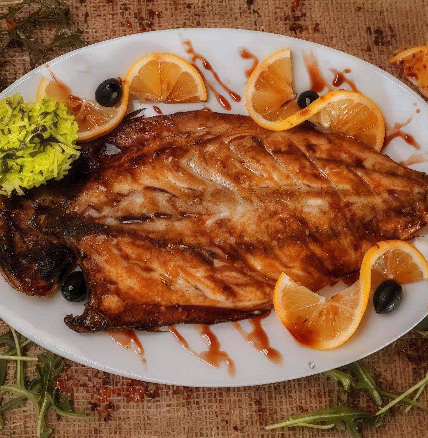 سمك بصلصه الثوم الحار