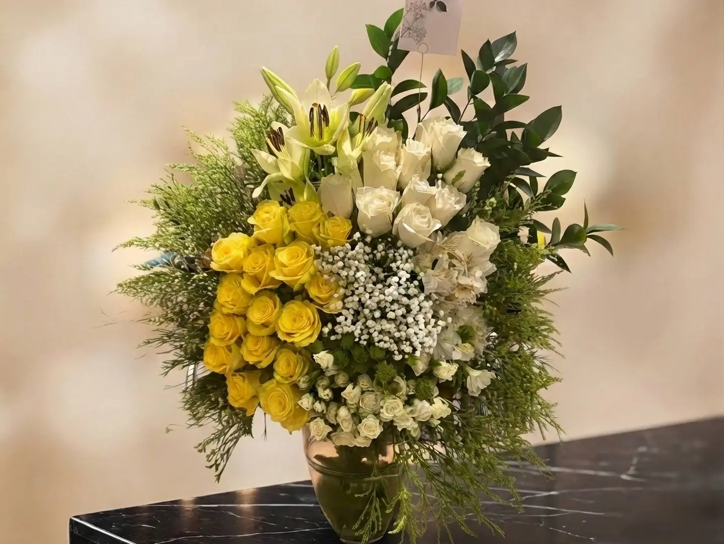 Medium White And Yellow Vase