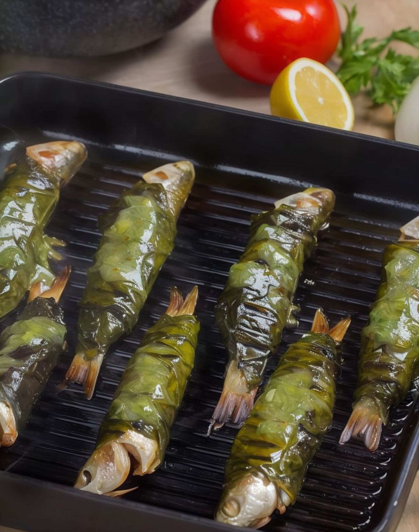 Bass With Grape Leaves