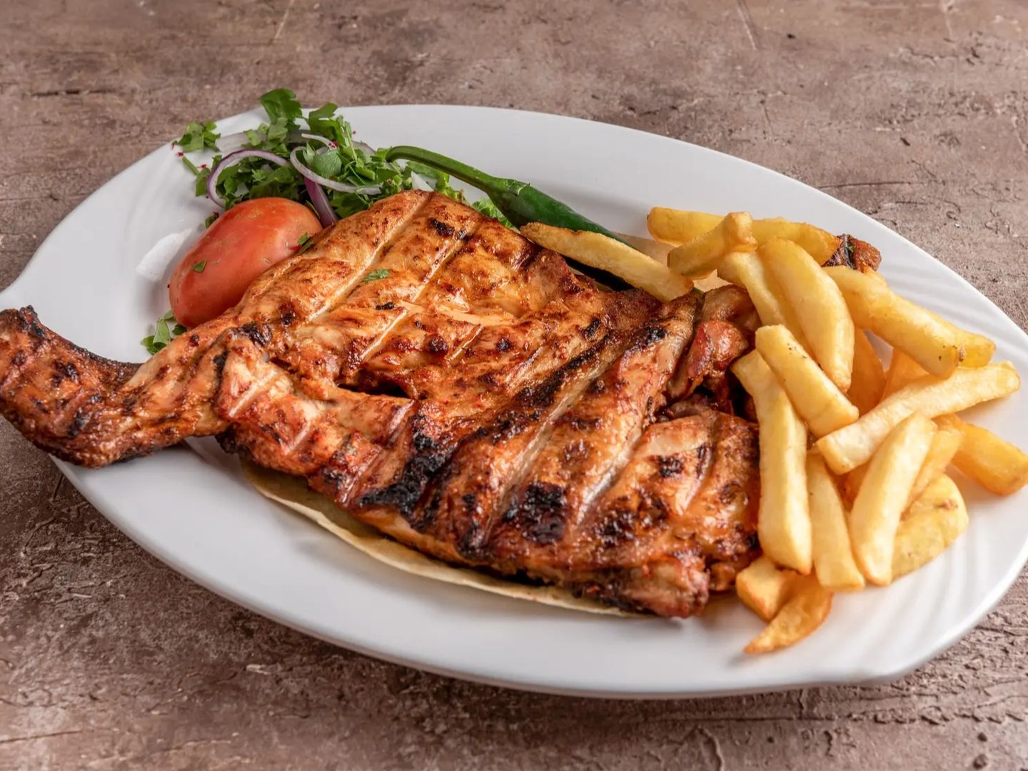 Chicken On Charcoal With Rice