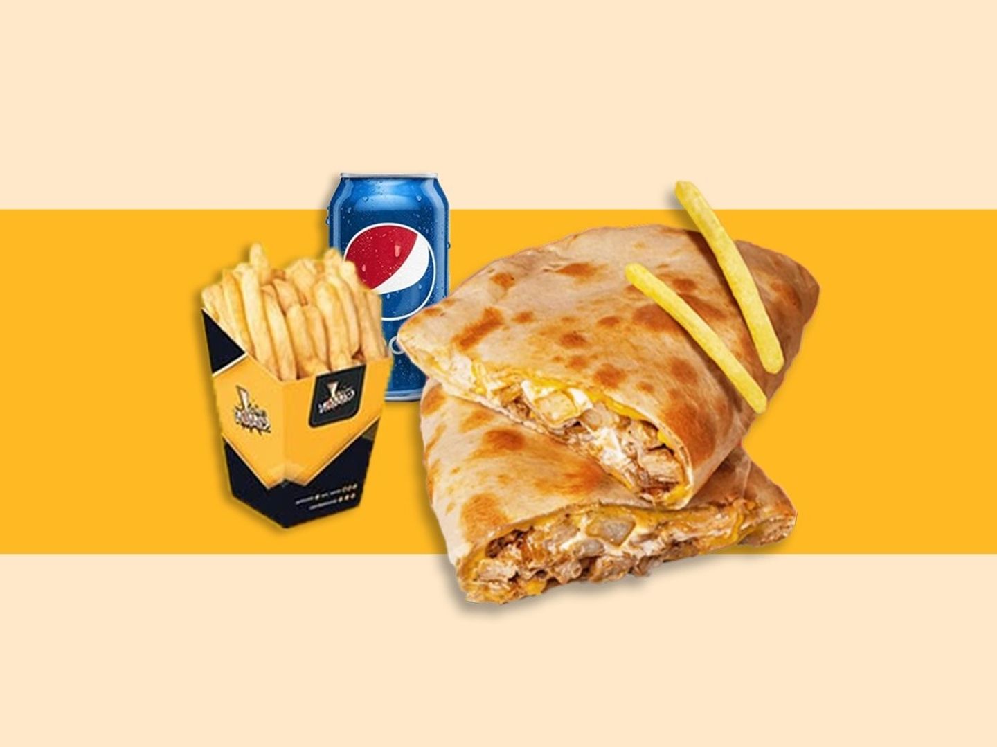 فطيره دجاج + بطاطس اصابع +بيبسي