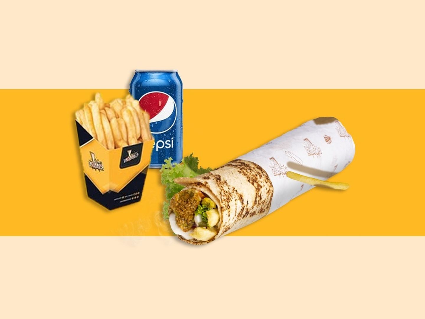 ساندوتش فلافل حمص بيض + أصابع بطاطس + بيبسي