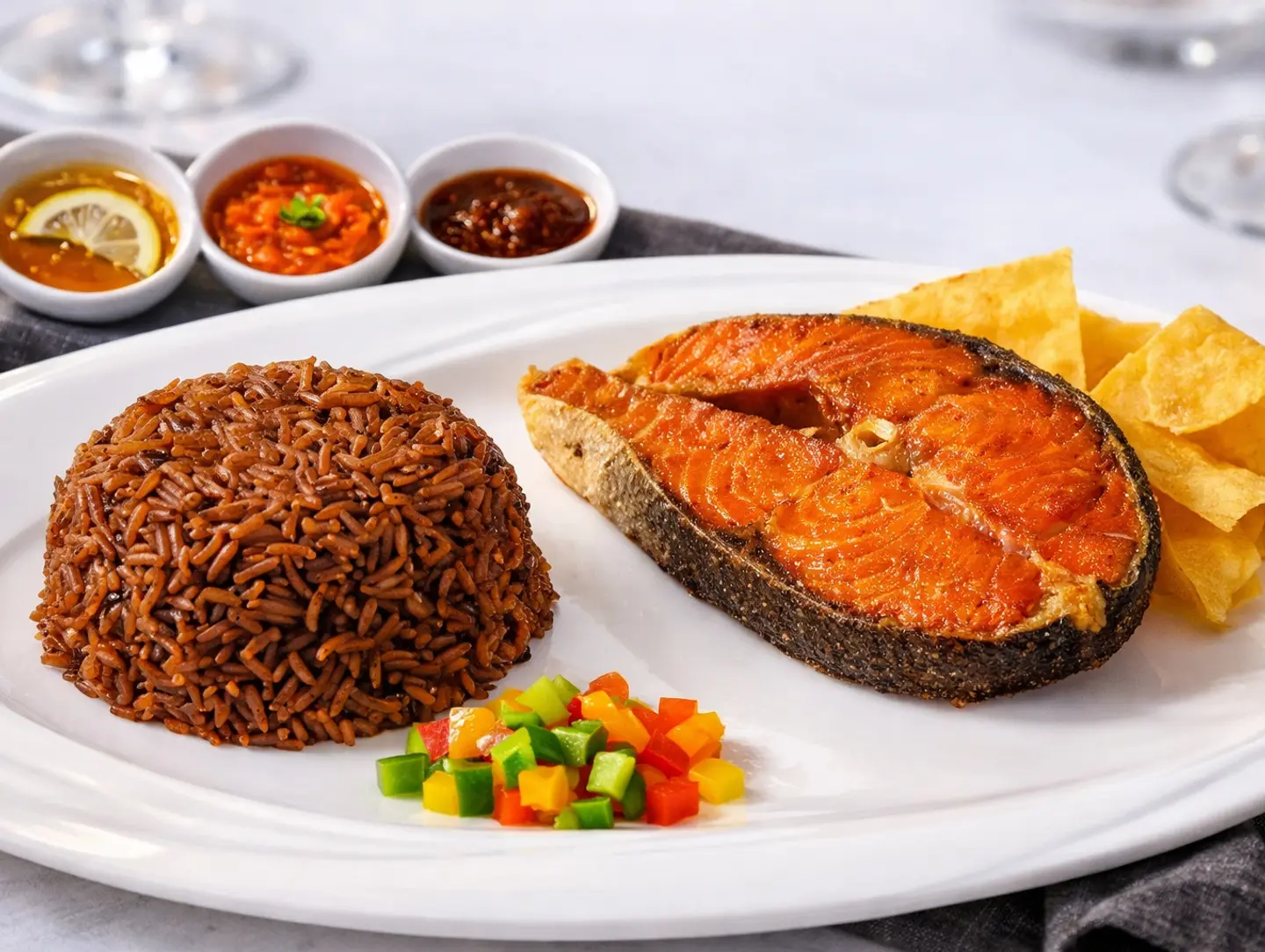 وجبة سالمون مع الارز