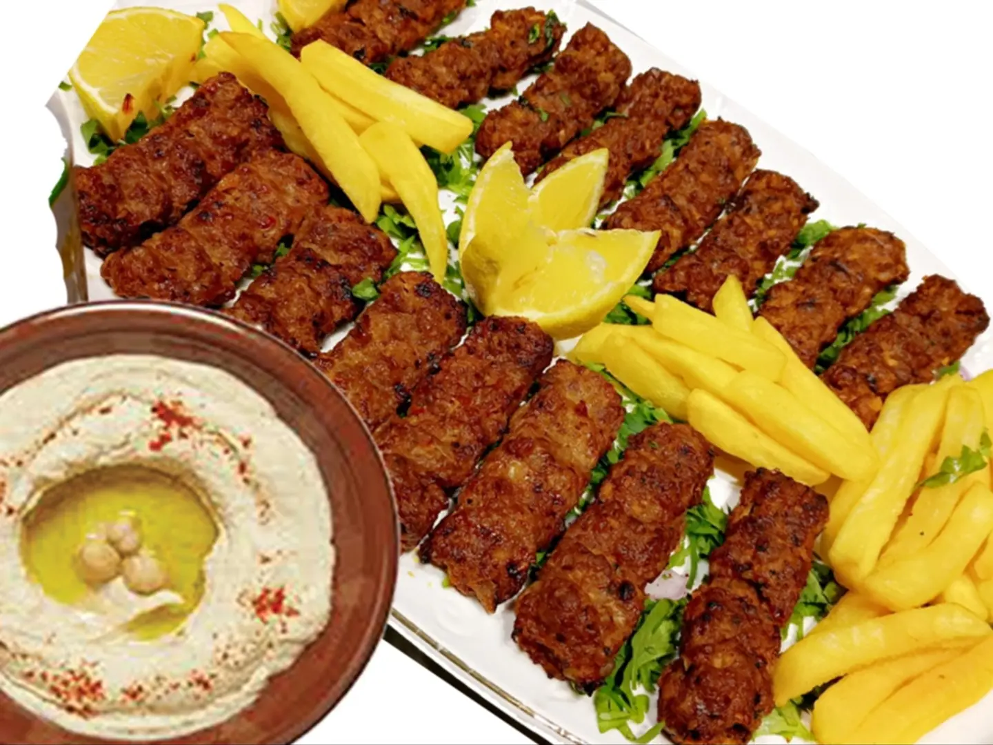 الكباب الشعبي مع صحن حمص