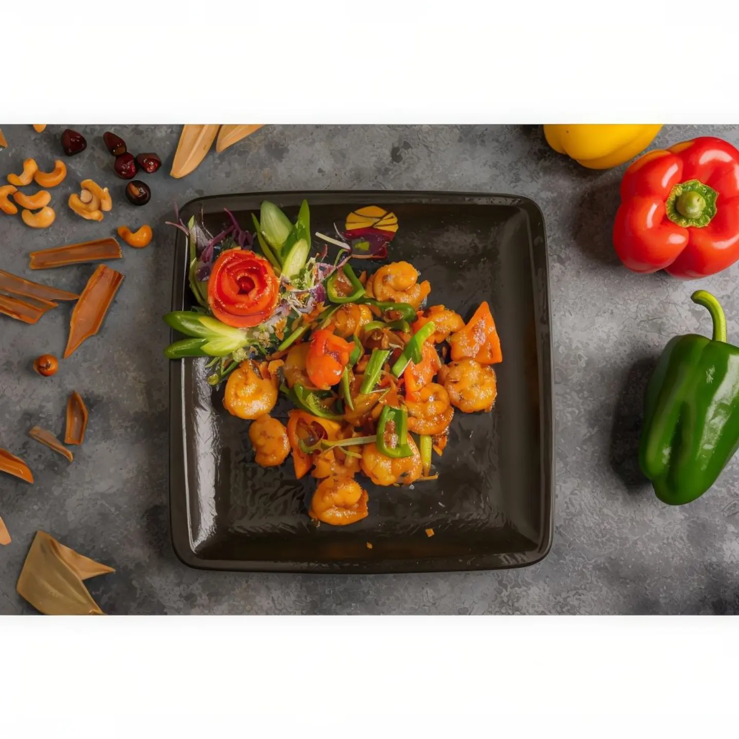 Shrimps Red And Green Peppers