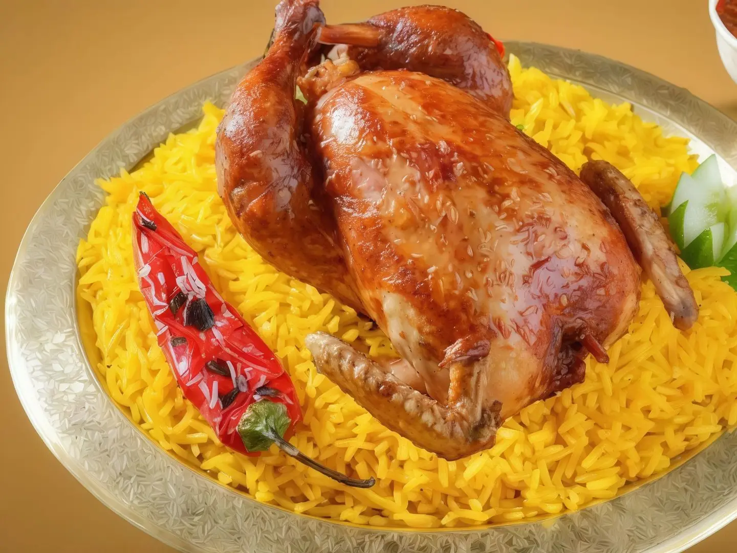 Stuffed Chicken With Rice, Stuffed Vegetables, And Rice