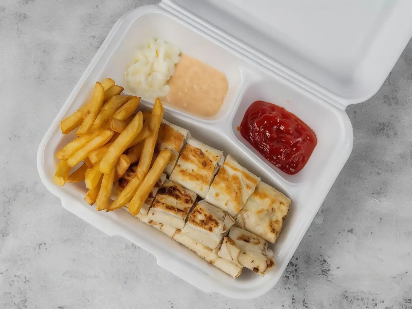 Arabic Tortilla Meal With Drink, Fries, And Sauce