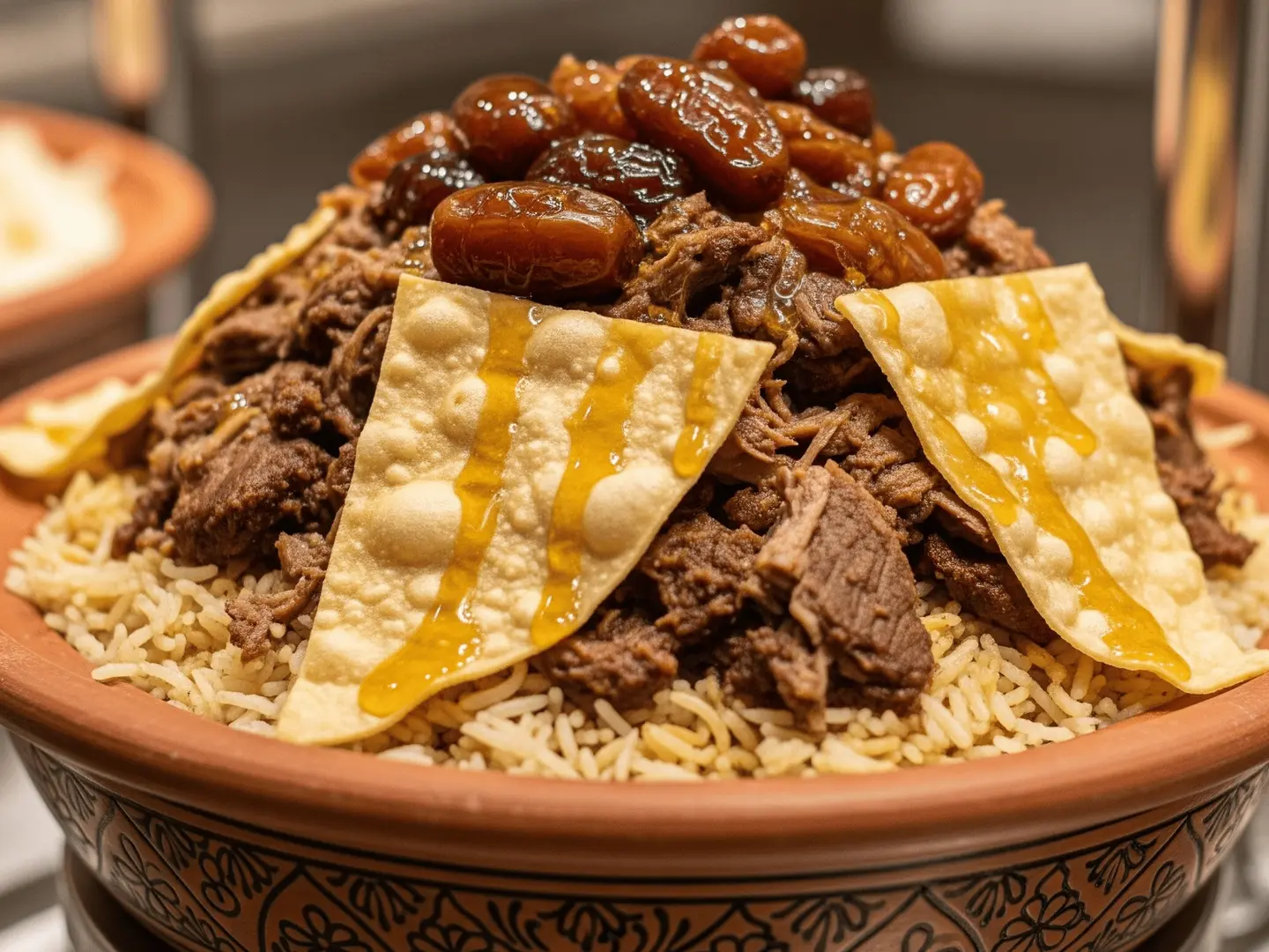 طبق فتة بالتمر سمن وعسل