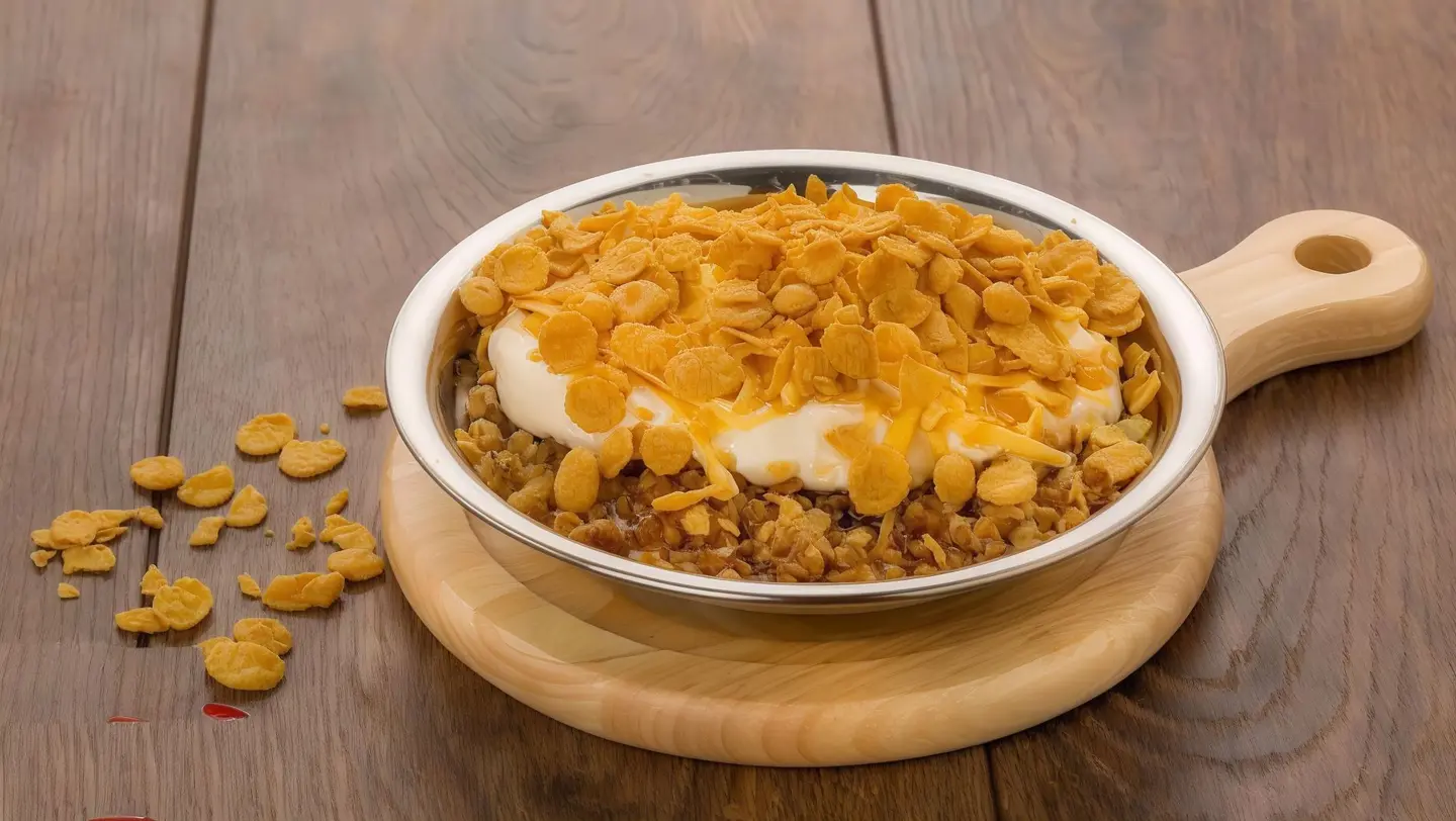 معصوب قشطة و عسل  مع جبن و كورن فليكس