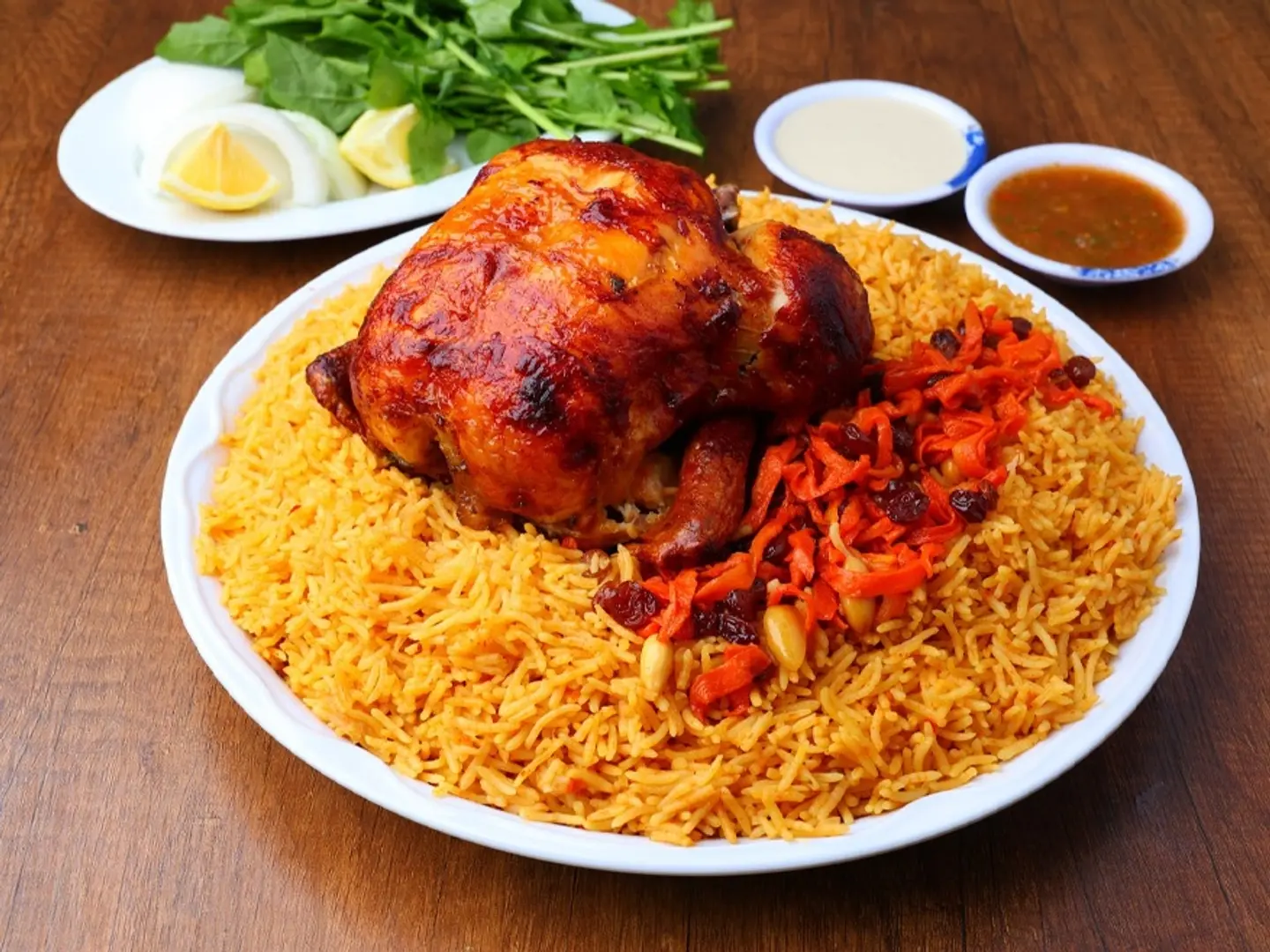 A Piece Of Grilled Chicken With Seasoned Rice