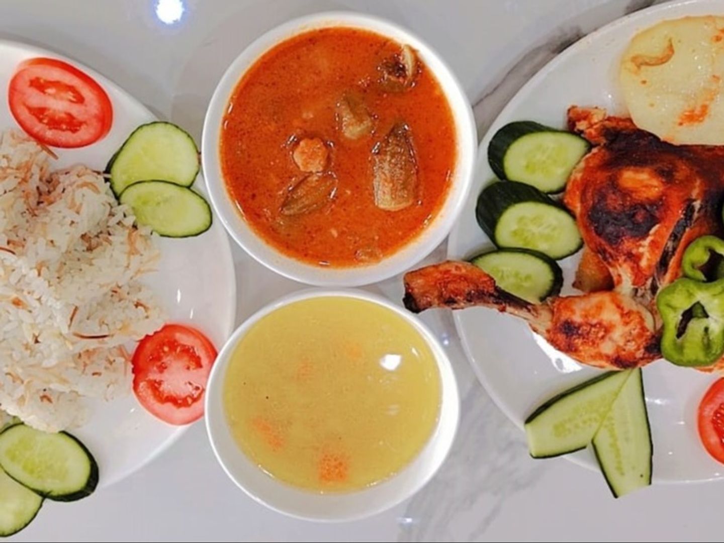 Half Chicken With Rice, Soup And Vegetables