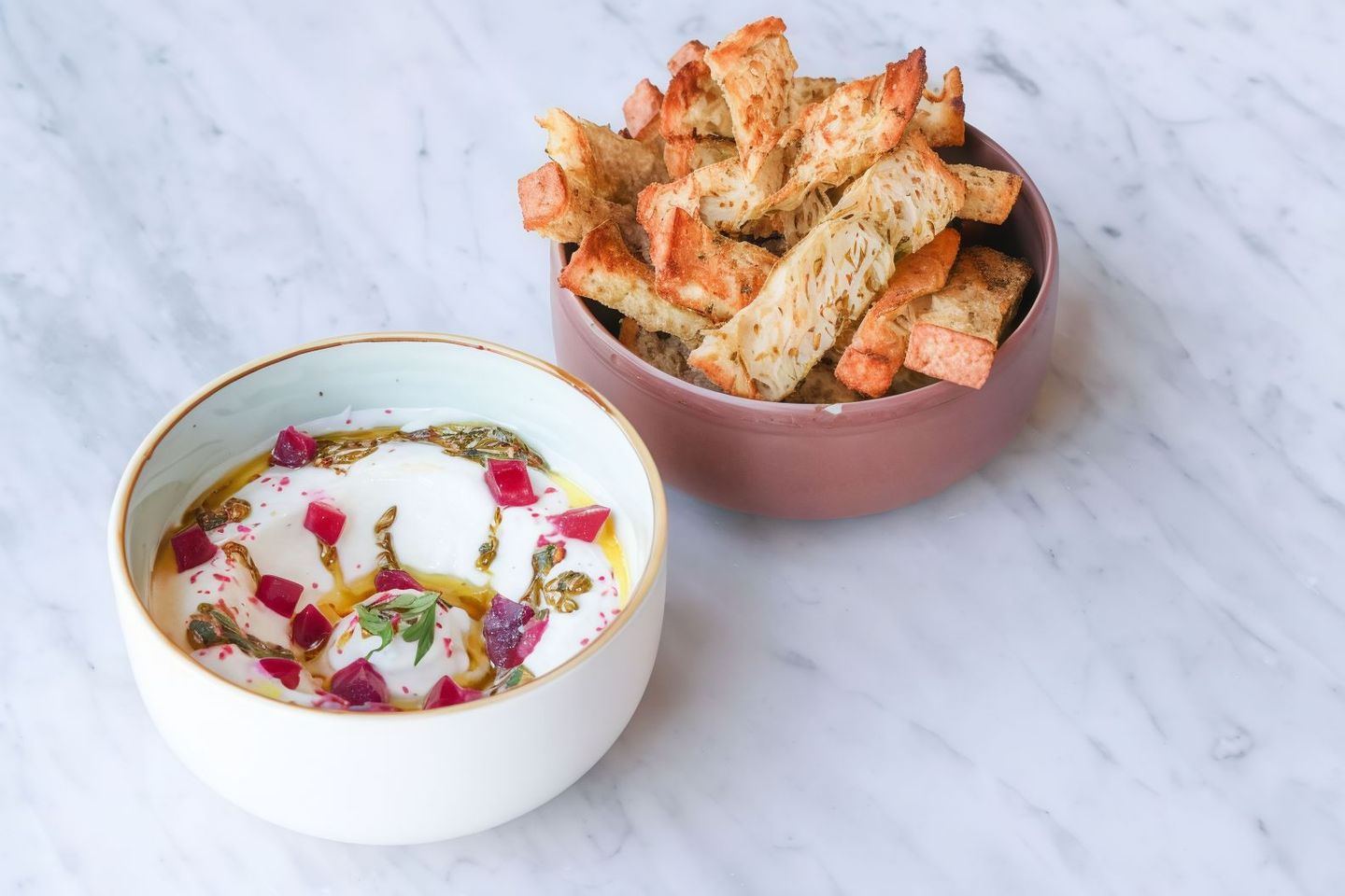 Labneh And Beetroot Dip With Baked Sourdough Chips