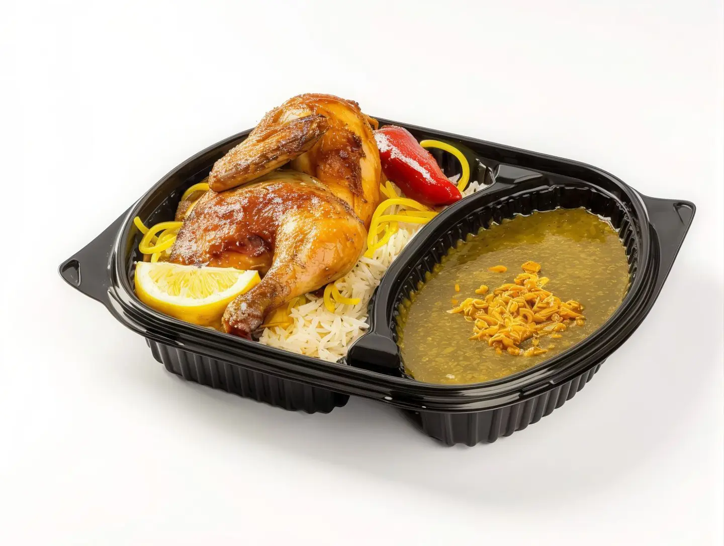 The Tawfir Meal: Half Chicken With Rice And Chicken Molokhi