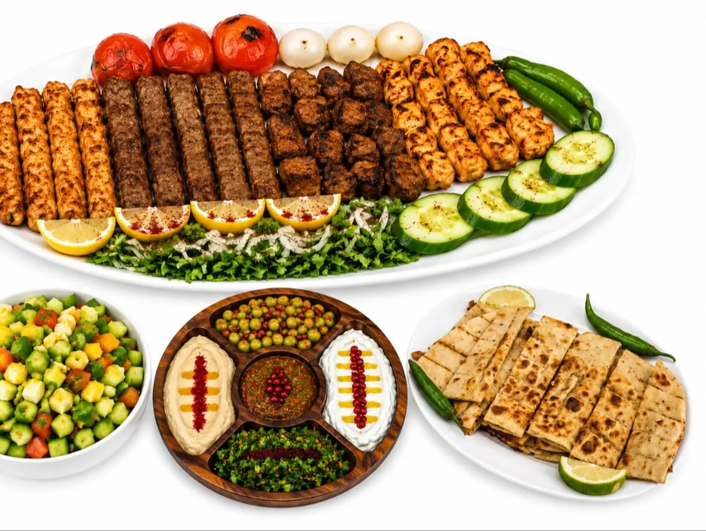 صحن مشكل كامل مع عرائس ومقبلات وسلطة