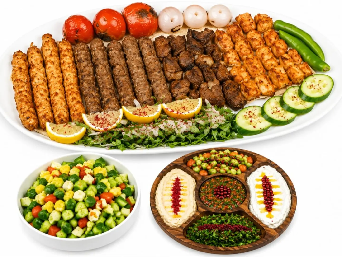 صحن مشكل كامل مع مقبلات وسلطة