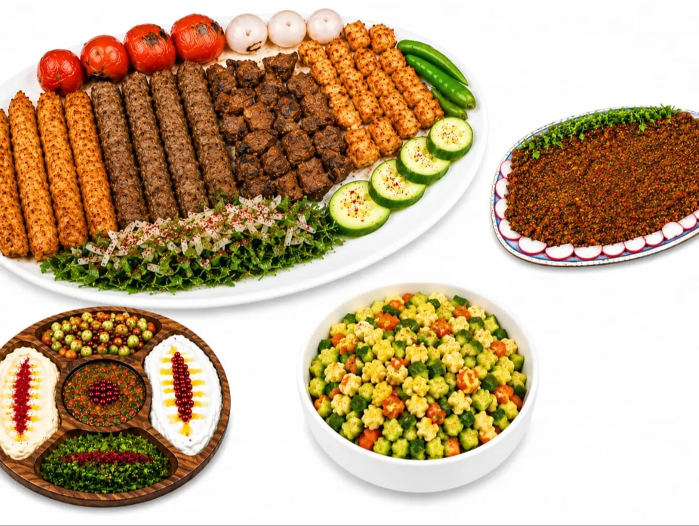 صحن مشكل مع صينة لحم فرن وسلطة ومقبلات