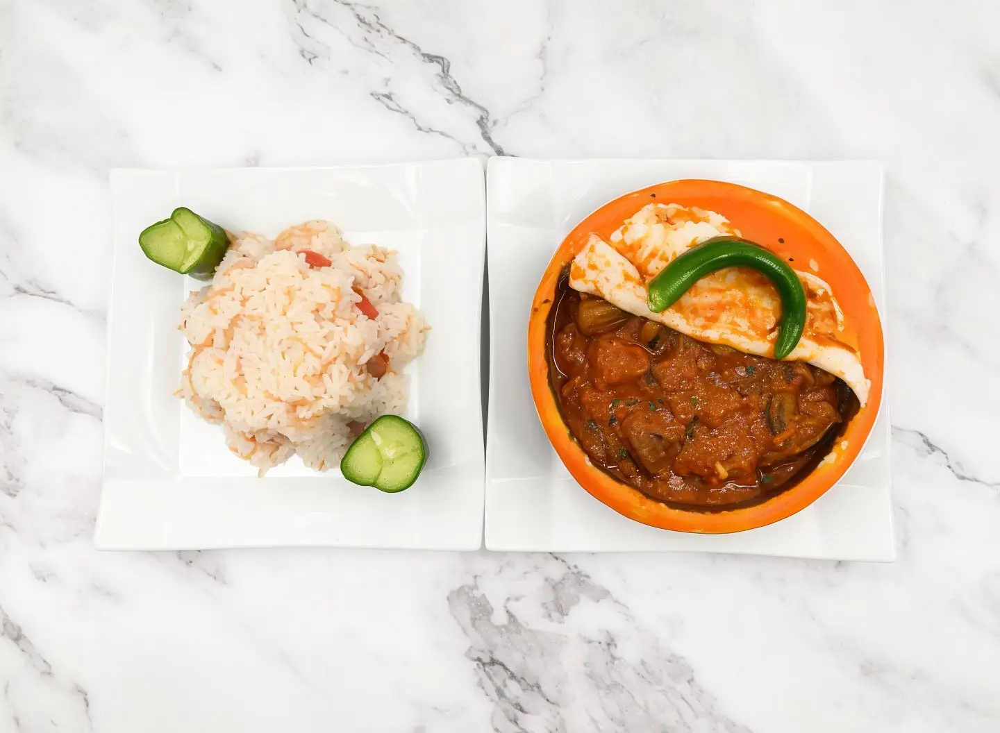 Okra Casserole Meal With Lamb And Veal With Rice And Soup